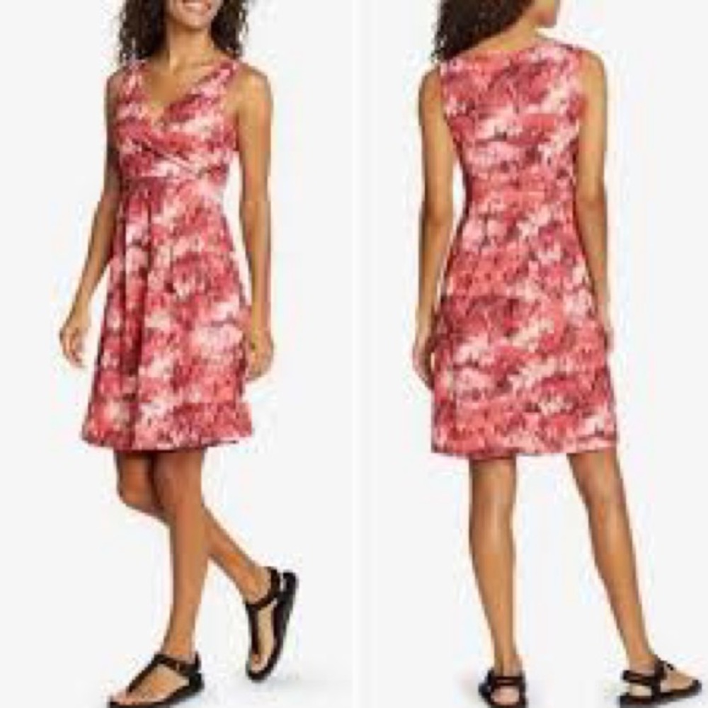 Eddie Bauer Floral Print  V-Neck Wrap Bodice Knit Dress Red Multi Size Small